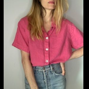 Vintage Pink Linen Boxy Button Down